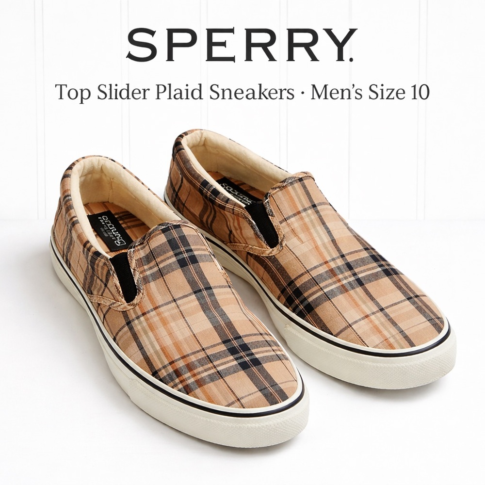 Sperry Top-Sider Plaid Slip-On Sneakers Men’s Size 13 Canvas Casual Skater Shoes